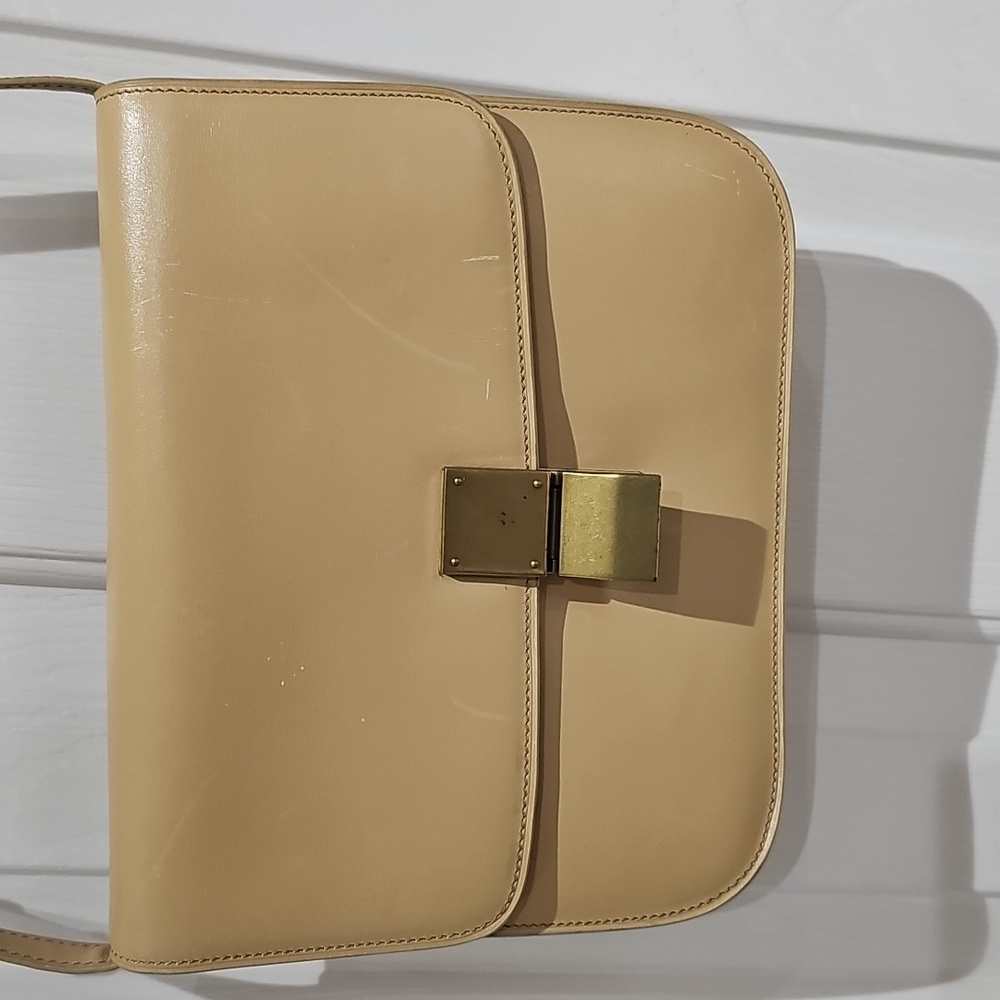 Authentic Celine Box Bag medium beige silver